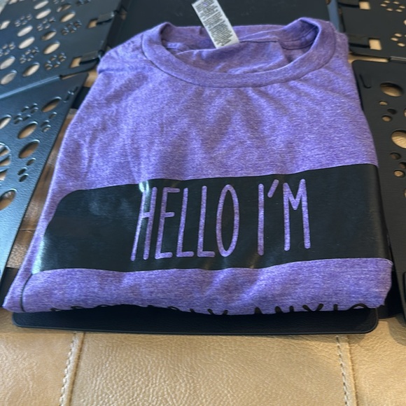 Gildan double X Heather blue T-shirt with the saying hello I'm probably anxious - Picture 6 of 7